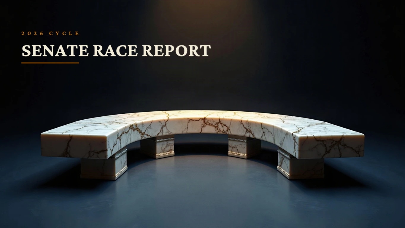 A shallow semicircular bench of individual carved marble seats sits deserted in deep midnight-blue darkness, its pale Parian stone veined with fine grey marbling and worn smooth at the edges. The arc recedes into shadow to either side; a single seat at the centre of the bench is struck by a narrow blade of warm amber-gold light, while every other seat falls away into unlit black.