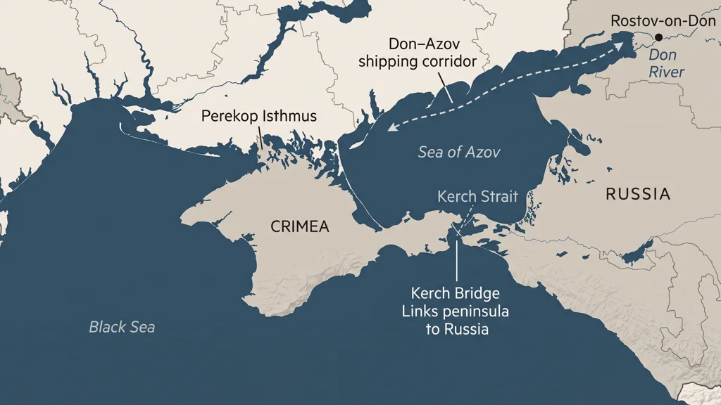 A political-geographic map of the Crimean Peninsula showing the Kerch Strait and the Don-Azov Canal shipping route